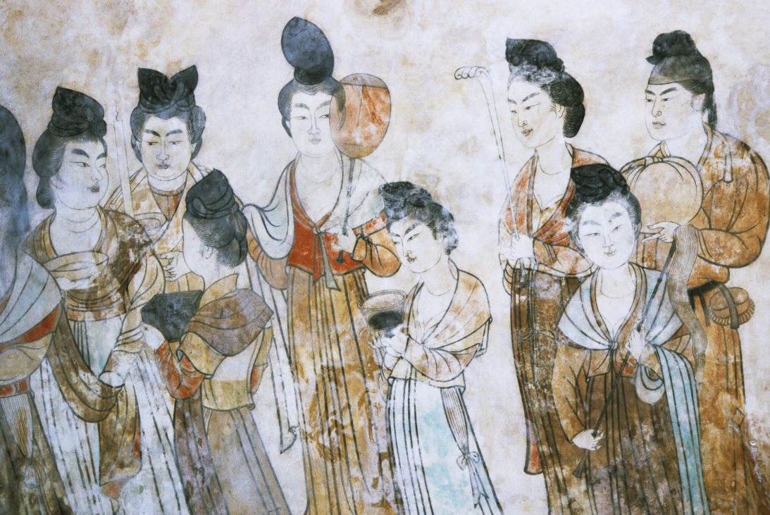 A mural is seen inside the Chienling Tomb near Xi'an, China, dating to the Tang Dynasty (618–907 AD).