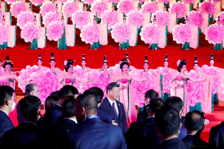 Chinese President Xi Jinping at the welcome ceremony for the China-Central Asia summit in Xi'an in 2023, where a Tang Dynasty-themed performance was held.