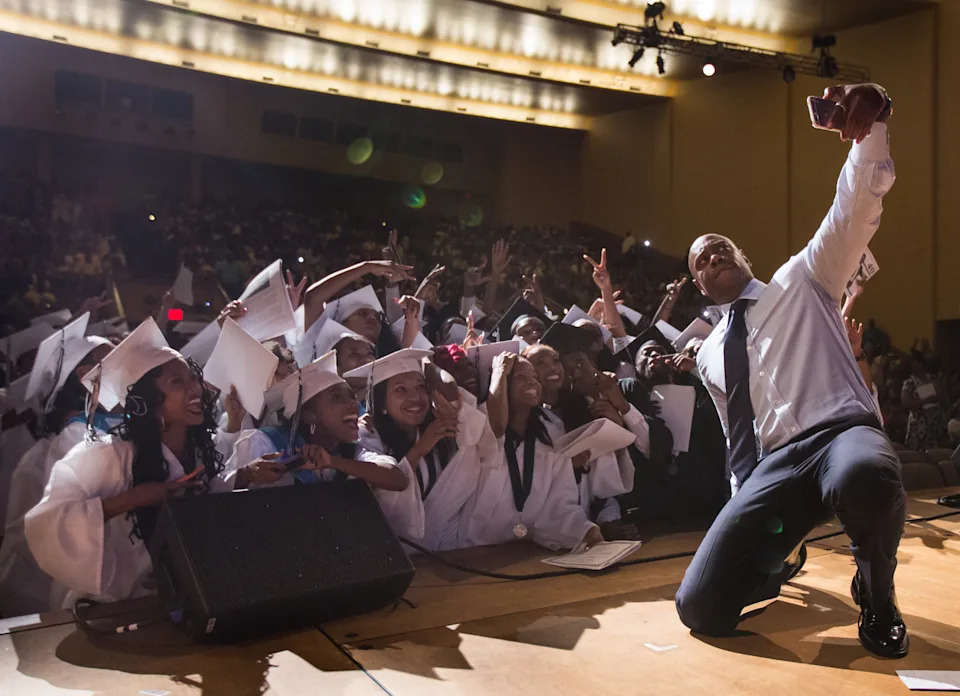 Dave Chappelle spoke at Lisner Auditorium in 2015 for the Duke Ellington School for the Arts graduation ceremony. (Erin Schaff/For The Washington Post) -