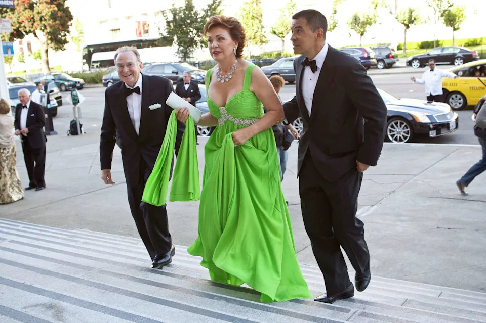 Jan Shrem, Maria Manetti Farrow and Daniel Diaz (left to right) arrive at the War Memorial Opera House to attend the San Francisco Opera Opening Night Gala in San Francisco on Friday. (Laura Morton/For the S.F. Chronicle)