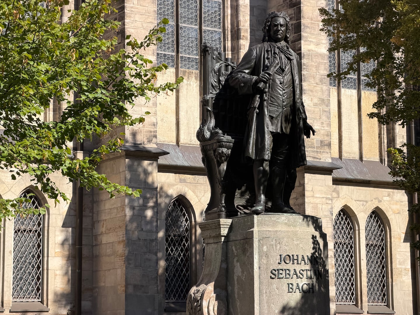 A statue of Johann Sebastian Bach stands outside Leipzig's Thomaskirche, where he served as music director for decades.