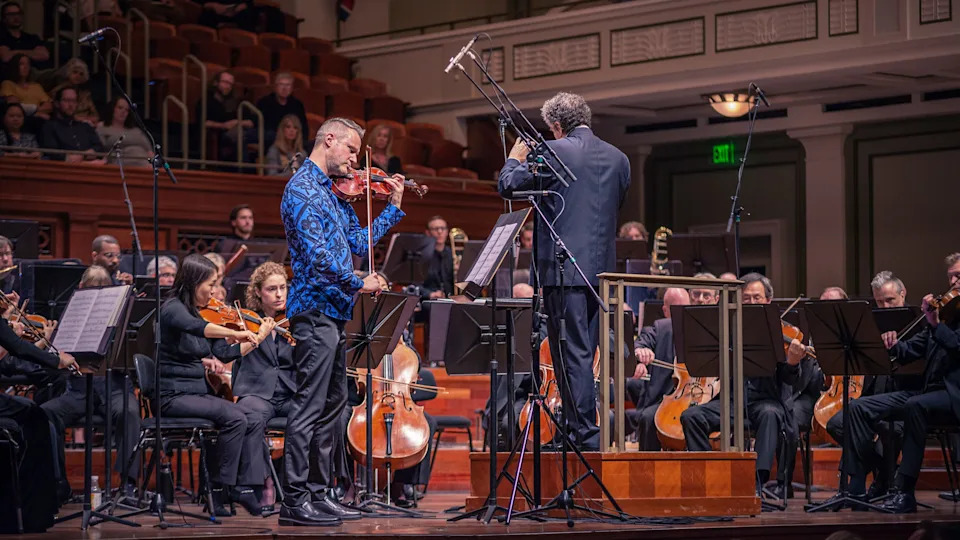 Nashville Symphony concertmaster, violinist Peter Otto, with Music Director Laureate, Giancarlo Guerrero, record an original work by Kip Winger.
