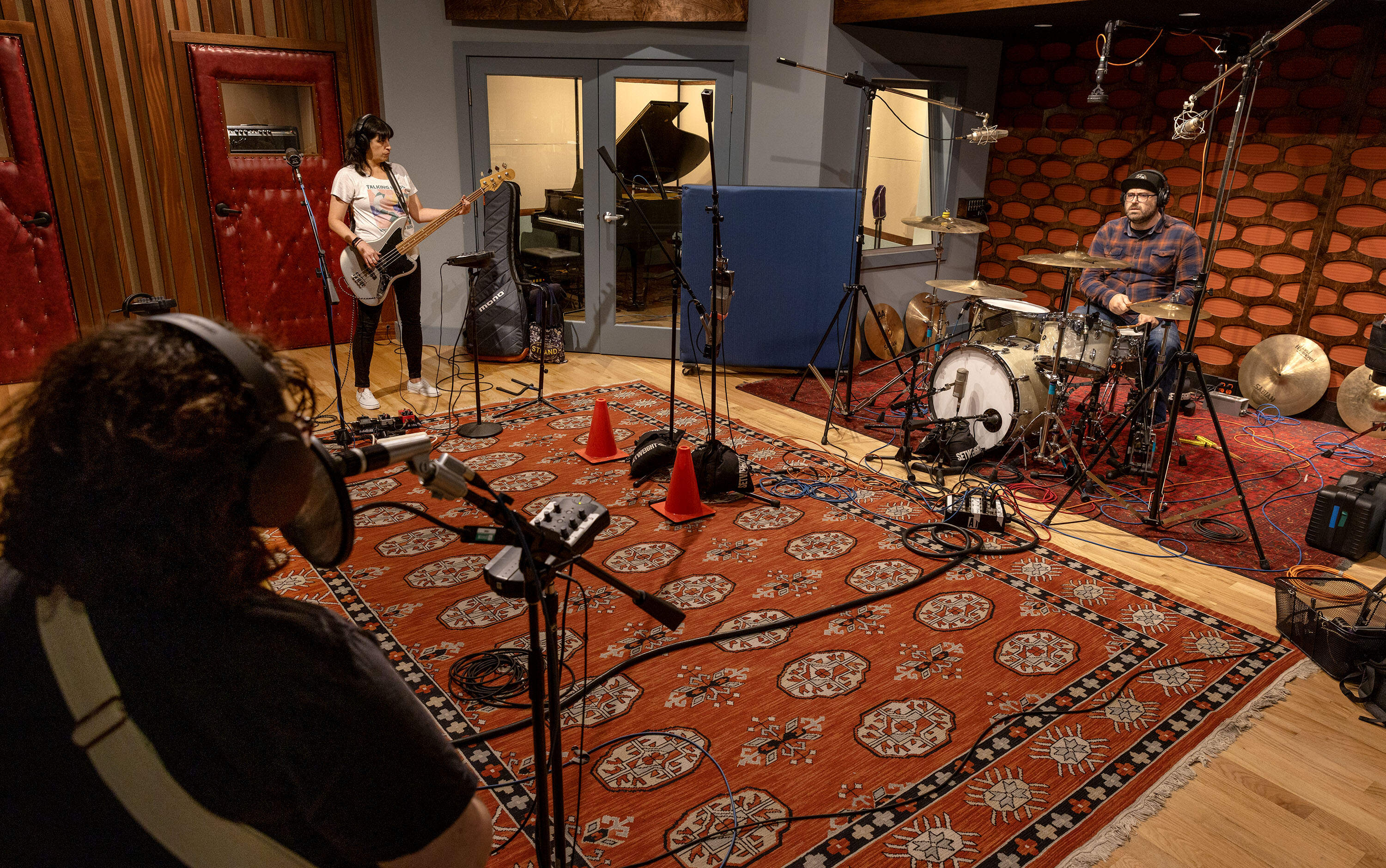 The band Astral Bitch lays down a 24 track tape recording in the Q Division studios in Cambridge, Mass. (Robin Lubbock/WBUR)