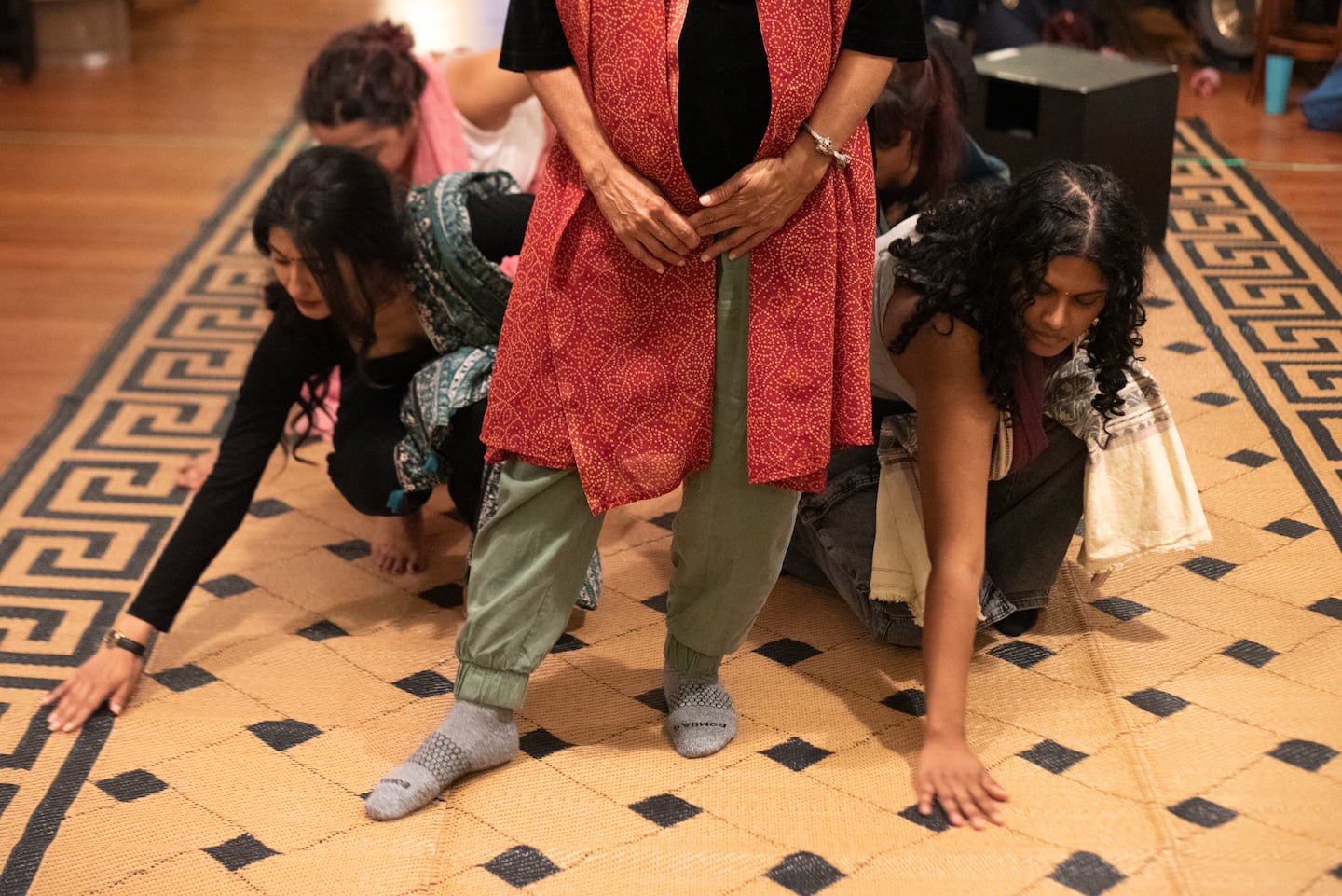 Actresses practice a scene at a rehearsal for the show "The Sitayana, or How to Make an Exit."