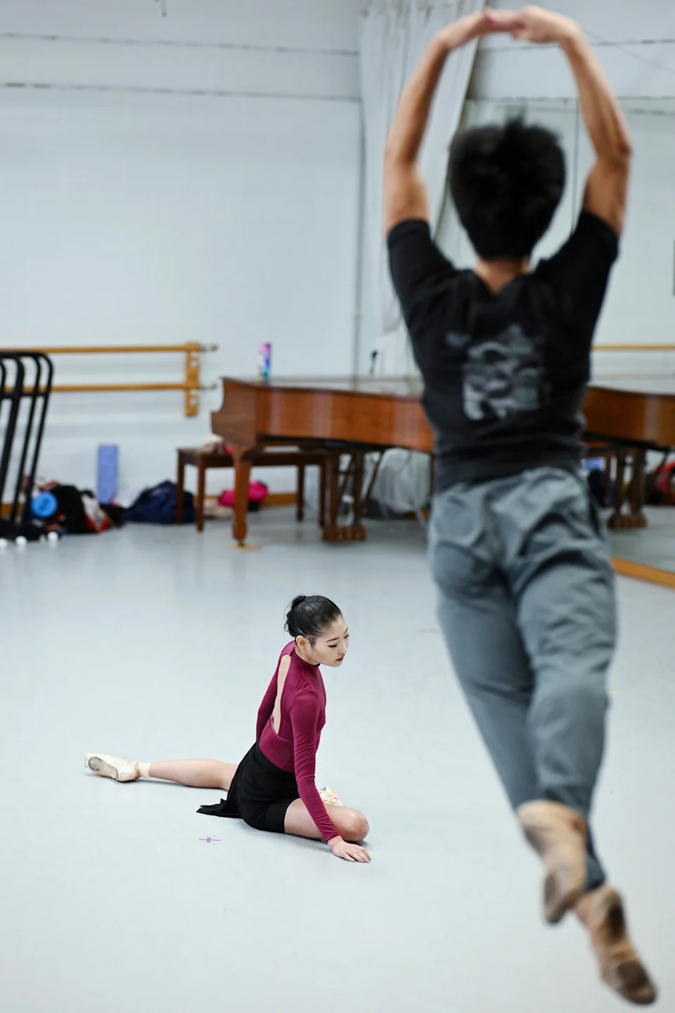 Maki Onuki and Akira Iida rehearse Goh's "Configurations" last week at the company's studios. - (Matt McClain/For The Washington Post)