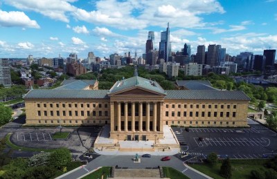 An aerial view of a museum building.